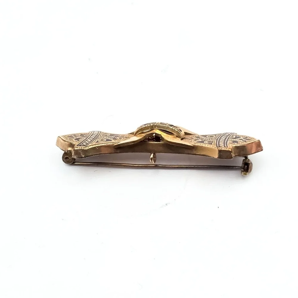Victorian Gold Filled Taille D' Epargne Black Enamel Antique 2
